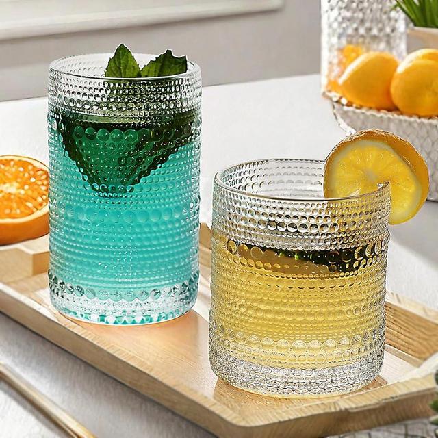 Lumkit Vintage Hobnail Driinking Glasses Set, Glassware Drinking Set of 8, 12 oz Highball Glasses & 10 oz Cocktail Glasses, Tumbler Glasses for Cocktails, Whiskey, Juice, Milk