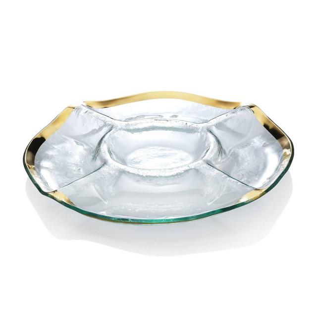 Annieglass Roman Antique Gold Five Section Chip & Dip