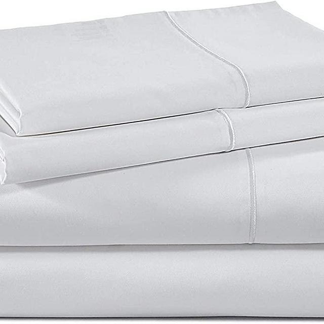 600 Thread Count 100% Cotton Sheets - 4-Piece Long Staple Combed Cotton Queen Bed Sheets, Luxury Sateen Wevae, Hotel Sheets, Fits Mattress Upto 17" Deep Pocket - White Sheets