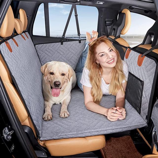 YJGF Back Seat Extender for Dogs,Dog Car Seat Cover for Back Seat Bed Inflatable for Car Camping Air Mattress,Dog Hammock for Car Travel Bed,Non Inflatable Car Bed Mattress for Car SUV Truck (Grey)