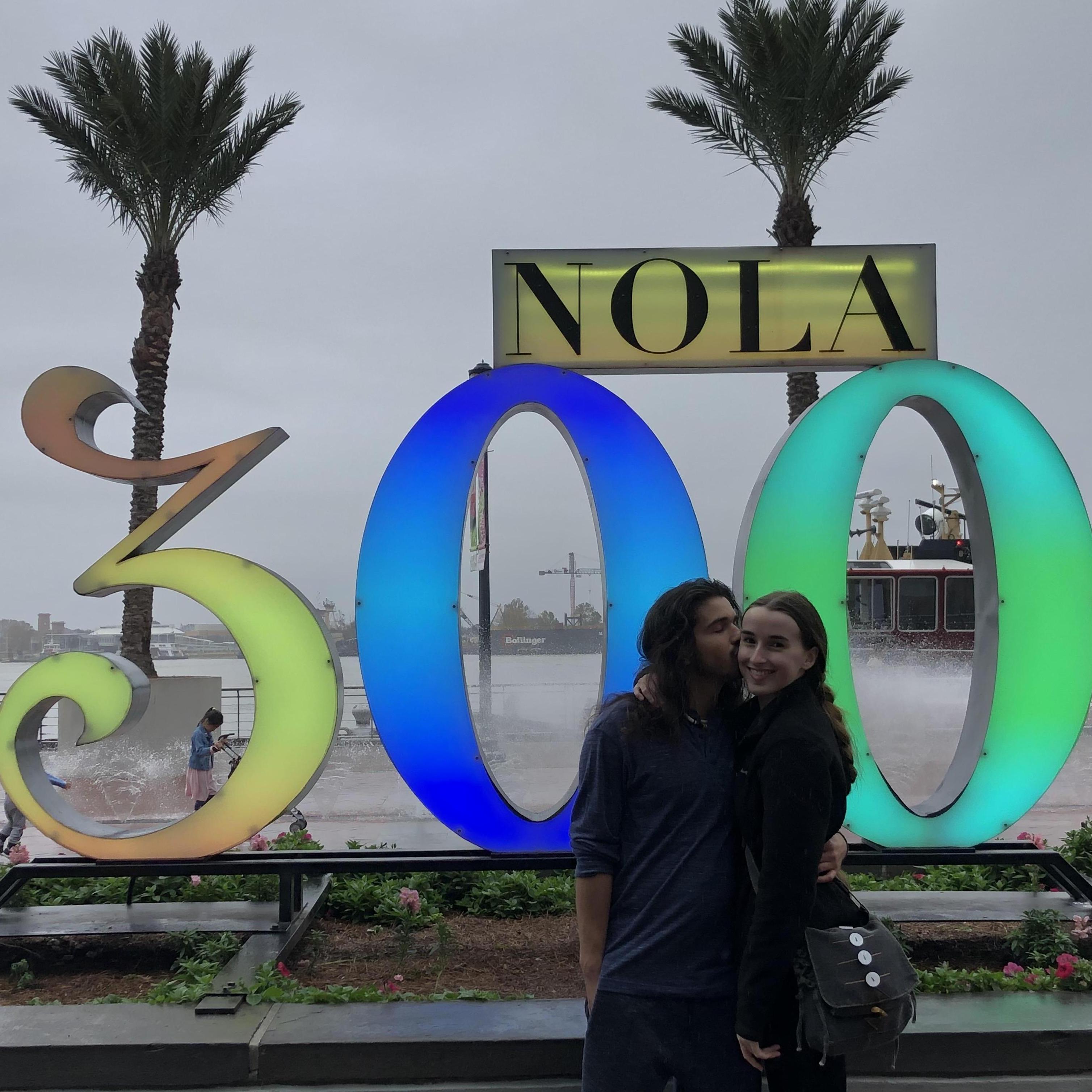 This photo was taken during our first New Orleans trip with Dakotah's family. The sign behind us is located in front of the Audubon Aquarium. - December 26, 2019