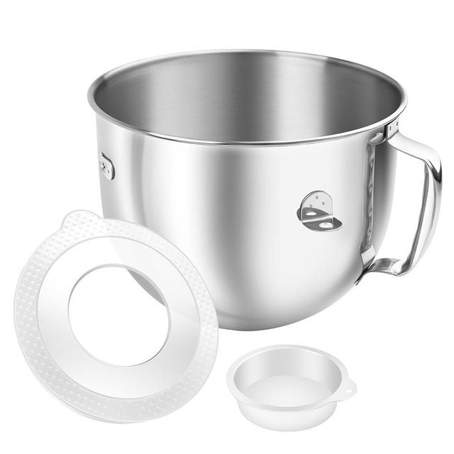 7 QT Food-Grade 304 Stainless Steel Mixer Bowl fit for KitchenAid Bowl-Lift Stand Mixer, Mixing Bowl with Anti-slip Handle & Lid for Kitchen Aid 7 Quart Mixer