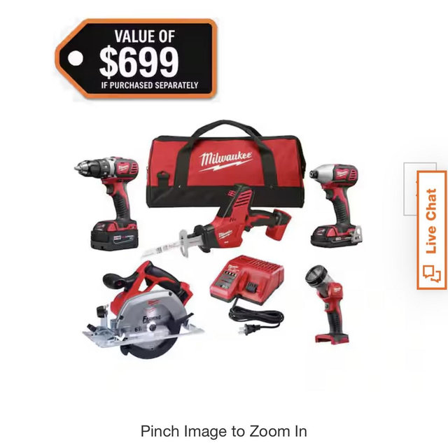 M18 18V Lithium-Ion Cordless Combo Kit (5-Tool) with (1) 3.0Ah and (1) 1.5Ah Battery, (1) Charger, (1) Tool Bag