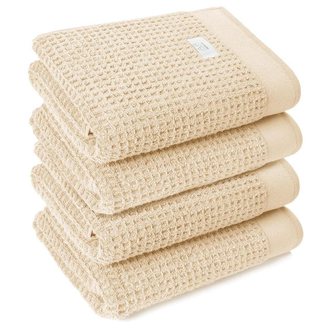 Softerry Waffle Bath Towel Set - 100% Soft Cotton - Plush and Extra Absorbent - Luxury Hotel & Spa Quality - Fade Resistant - Eco-Friendly (Natural, Set of 4 Bath)