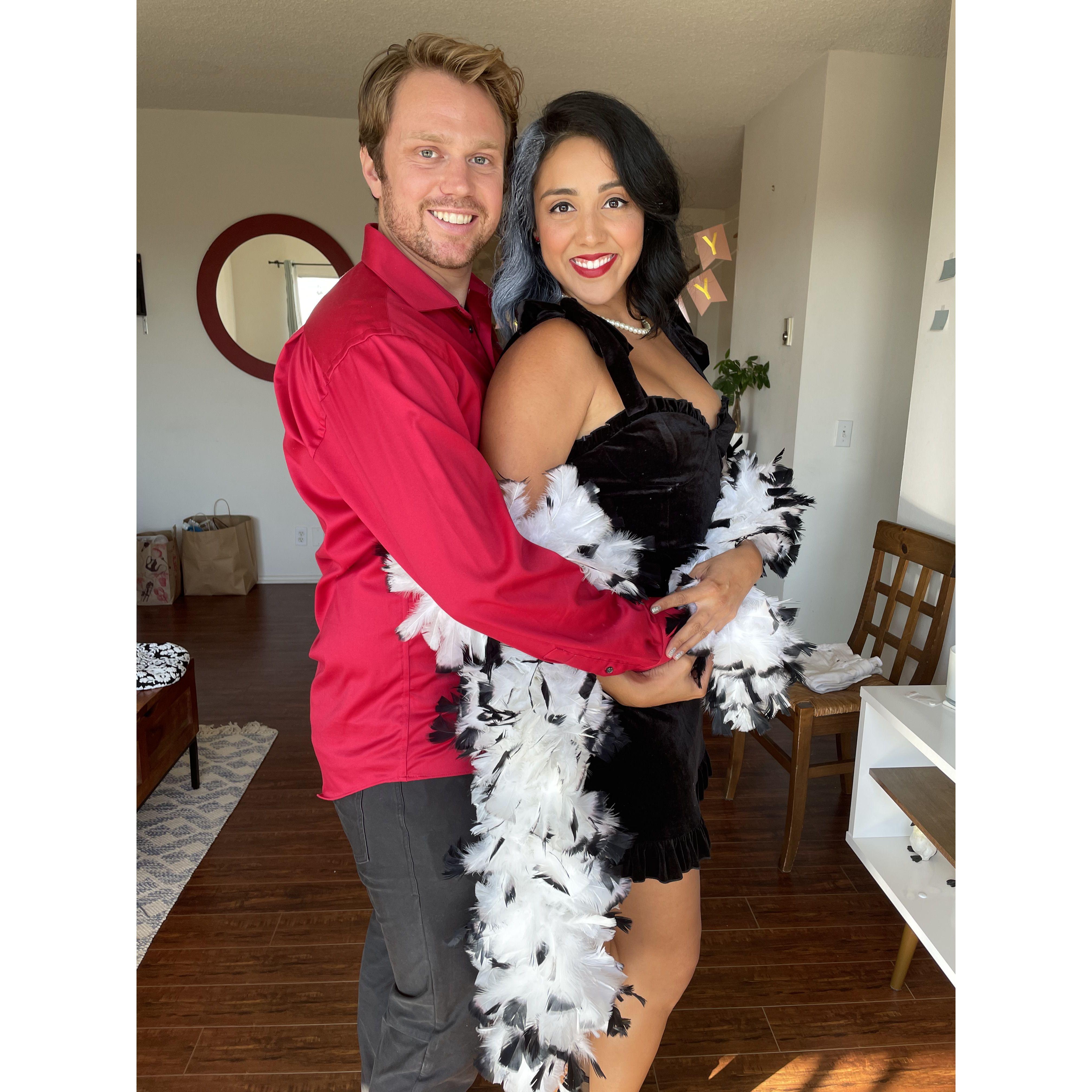Going to watch CRUELLA for Chrisy's birthday with her girlfriends. She loves how willing Zach is to coordinate and dress in theme!