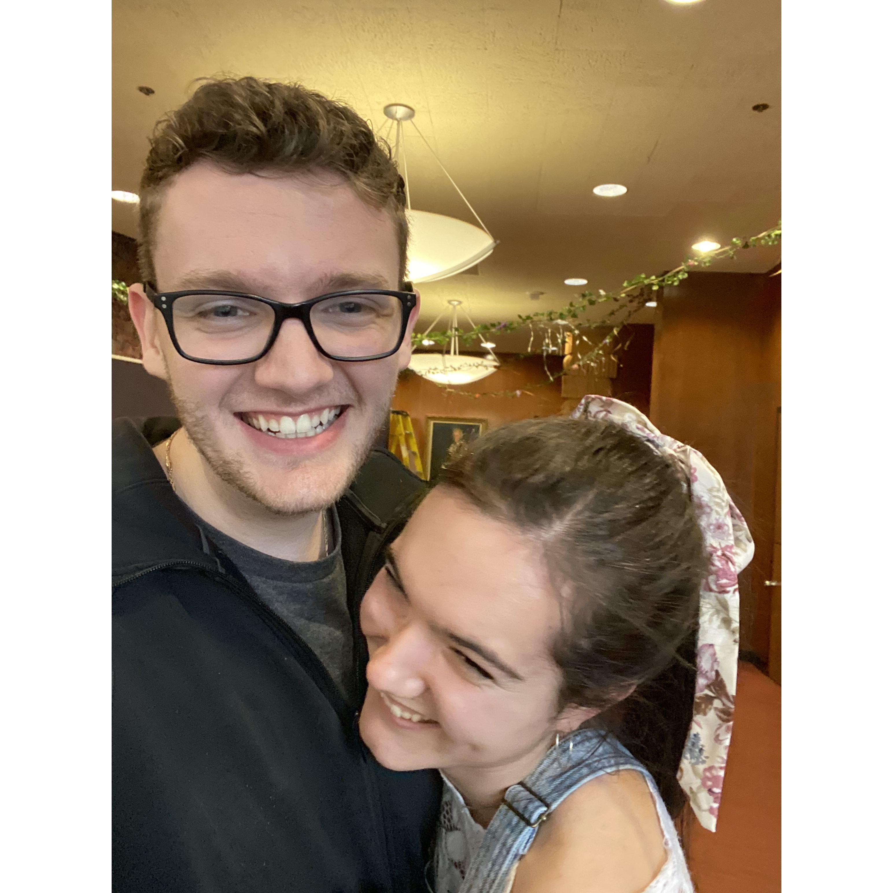 A few weeks after meeting, Jordan helped set up the lobby for a play Haley was working on.