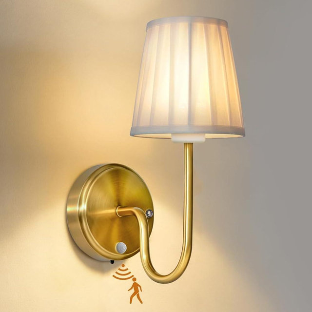 JDCQKHA Battery Operated Motion Sensor Wall Sconce, Rechargeable Wireless Gold Wall Lamp with 5200mAh Battery, Dimmable Wall Sconce Light with Switch and Remote for Living Room, Bedroom, Hallway