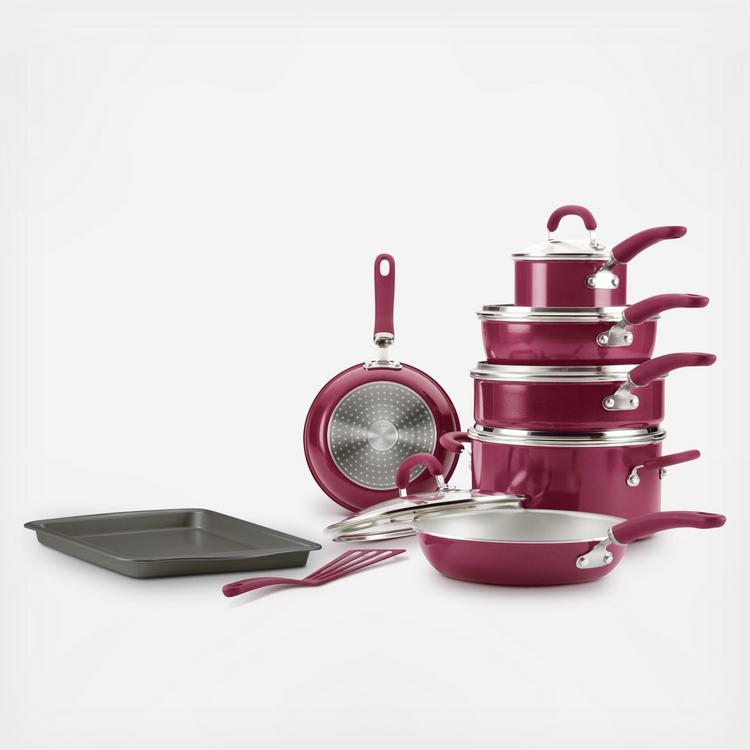 Create Delicious 13-Piece Hard Anodized Nonstick Induction Cookware Set, Red Shimmer
