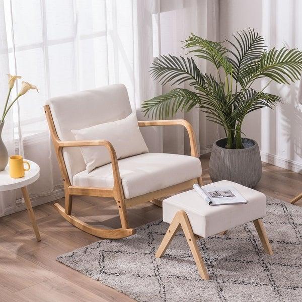 Comfortable Rocking-Chair Fabric Oak Sofa & Accent Chair (Footrest Stool Optional)