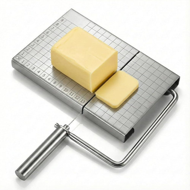 Wire Cheese Slicer with Measuring Board and Adjustable Tension Control, for Consistent Results with Different Cheese Types, Includes 5 Extra Stainless Wires