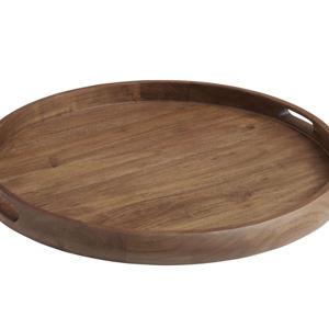 Colette Round Brown Wood Ottoman Tray - World Market