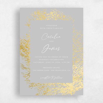 Gray, Grey Wedding Invitation - Santini Portrait Foil