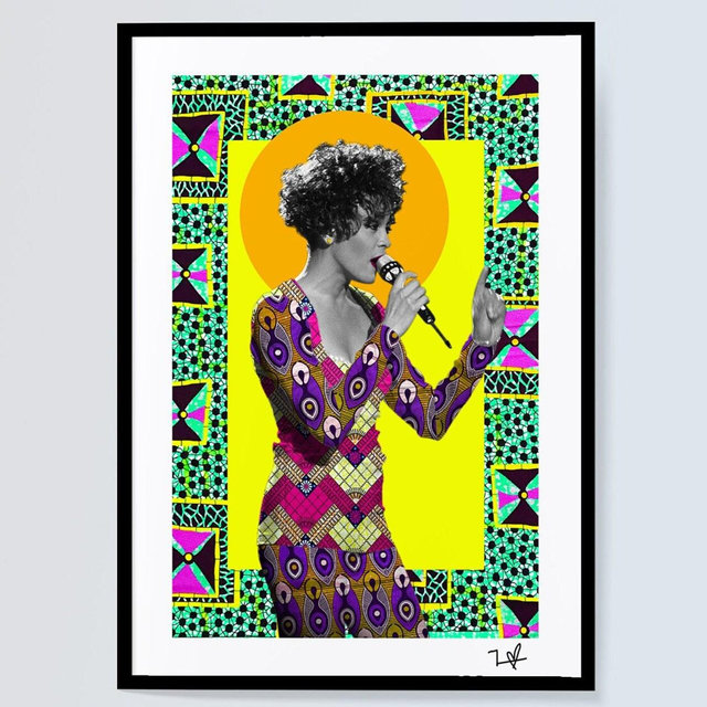 Whitney Houston - Limited Edition Print - A4 Print - A3 Print - Digital Collage - Black Art - African Art