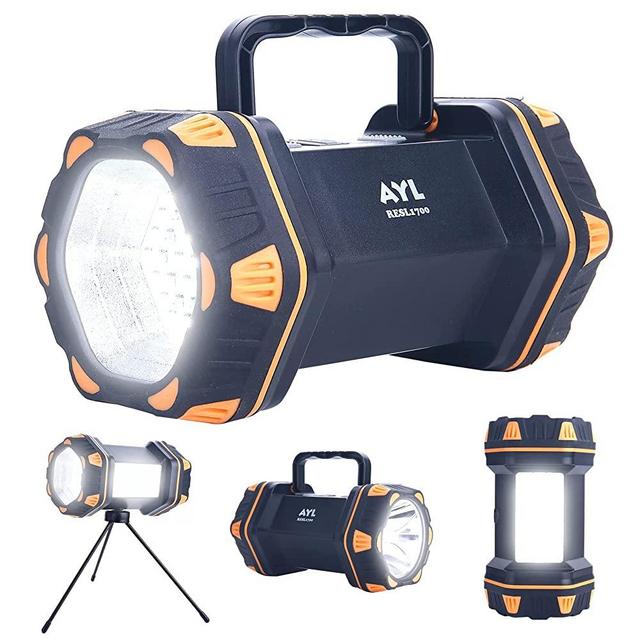 LED Camping Lantern Rechargeable, AYL Camping Flashlight 8 Light Modes, 4800mAh Power Bank, IPX6 Waterproof, Lantern Flashlight for Emergency, Hurricane, Power Outages, USB Cable with Tripod Included