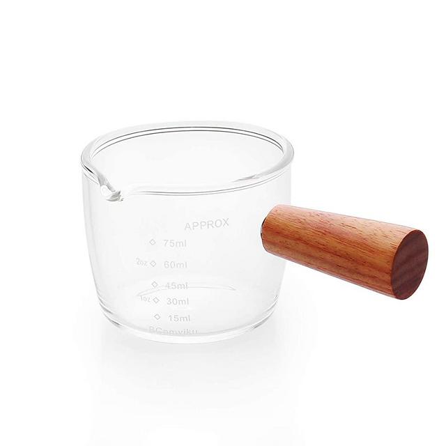 1 Pack Espresso Shot Glass 75ML Triple Pitcher Barista Single Spouts With Wood Handle By BCnmviku
