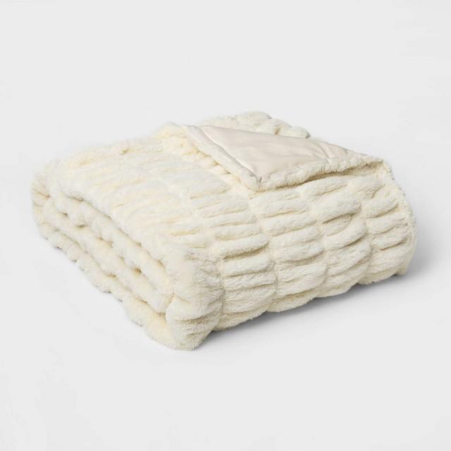 60" x 86" Faux Fur Oversized Throw Blanket Sour Cream - Threshold Signature™