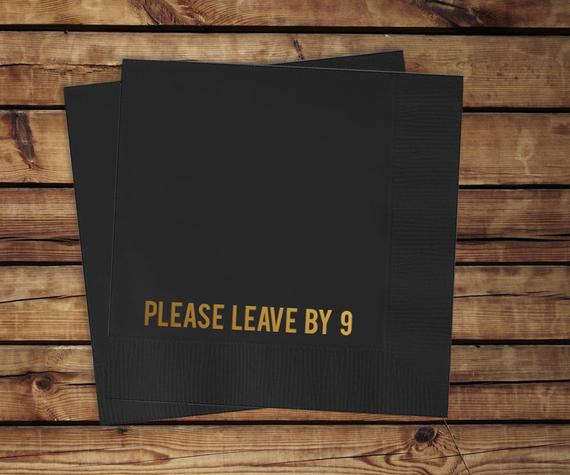 "Please Leave by 9" Set of 100 Cocktail Napkins