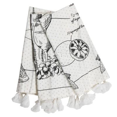 Set of 3 Cocktail Design 27 x 18 Inch Woven Kitchen Tea Towel with Hand Sewn Fringe - Foreside Home & Garden