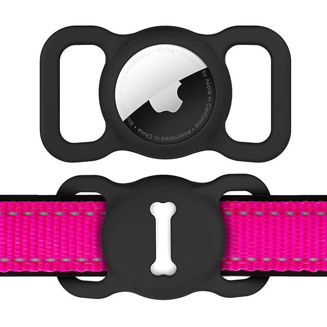 Airtag Dog Collar Holder for Apple Tag,DLENP Air Tag Apple Protective Cat Airtag Dog Collar,Silicone AirTags GPS Tracking Accessories,Air Tags with Bone Pattern (1 Pack(Black))
