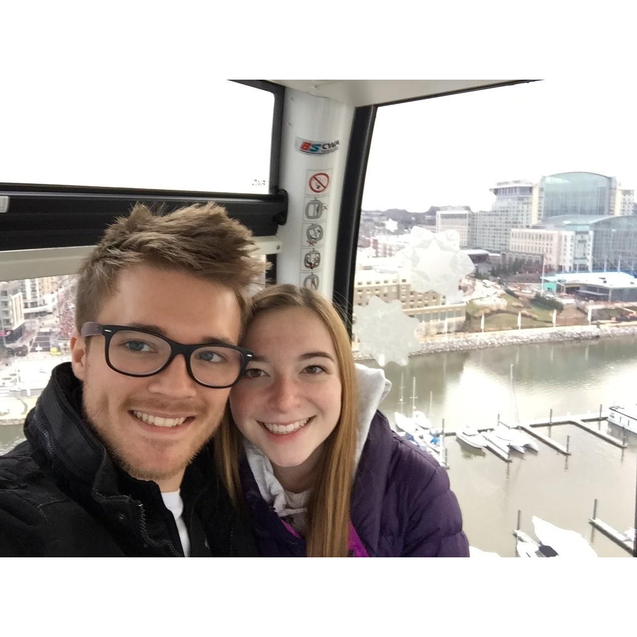 Riding the Ferris wheel at the National Harbor.