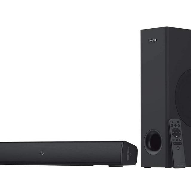 Creative Stage V2 2.1 Soundbar with Subwoofer, Clear Dialog and Surround by Sound Blaster, Bluetooth 5.0, TV ARC, Optical, and USB Audio, Wall Mountable, Adjustable Bass and Treble, for TV