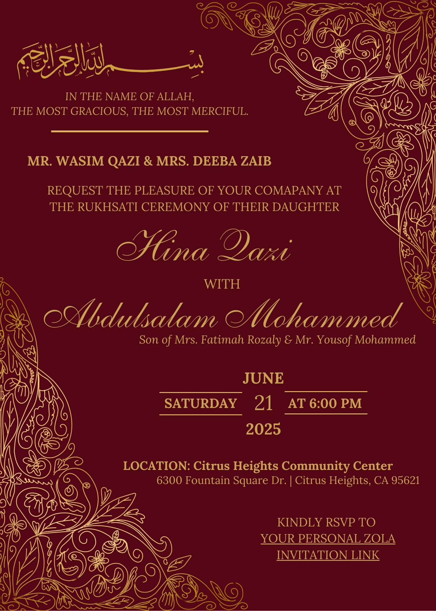 The Wedding Website of Hina Wasim Qazi and Abdulsalam Mohammed