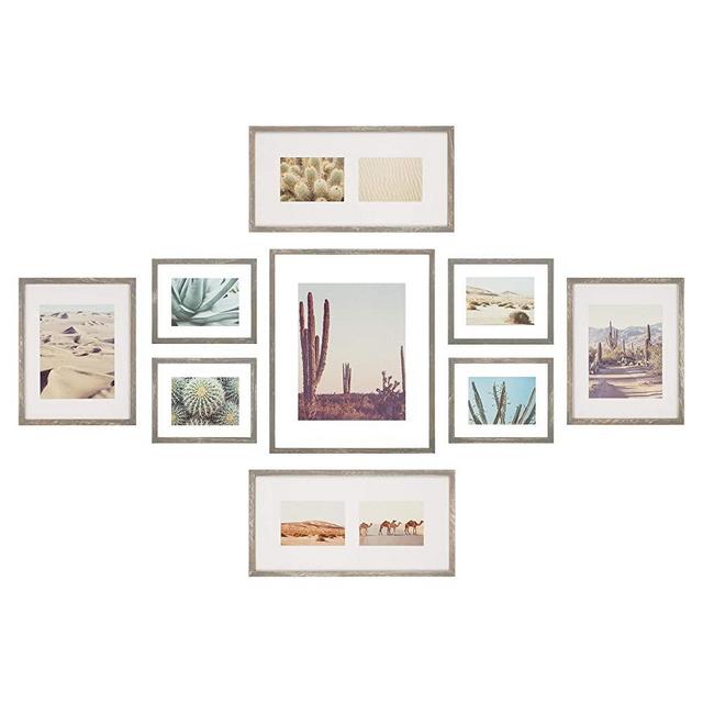 Gallery Perfect 9 Piece Floating Picture Hanging Template Gallery Wall Frame Set, Gray