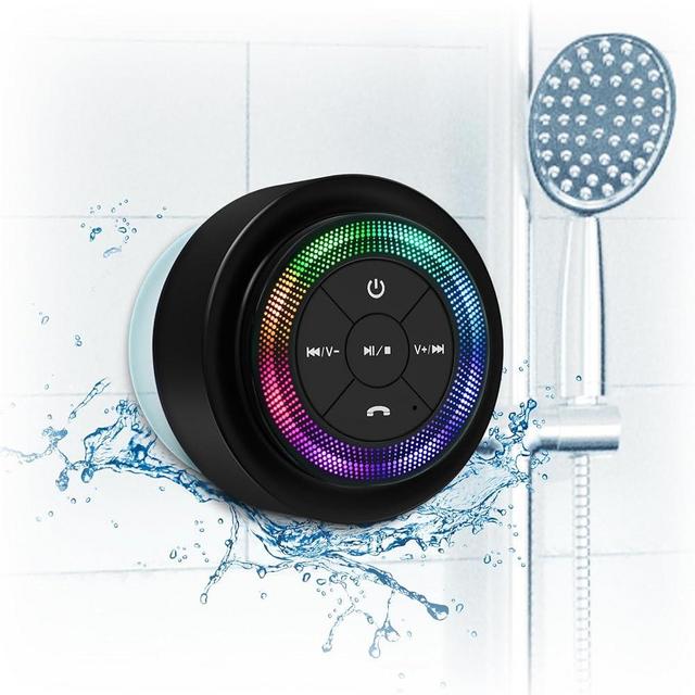 XLeader Shower Speaker, Upgraded,Certified IPX7 Waterproof, Mini Bluetooth Wireless Small Speaker with Lights, Suction Cup and Mic for Bathroom, Crystal Sound&Bass,12H Playtime, Ideal Electronic Gifts