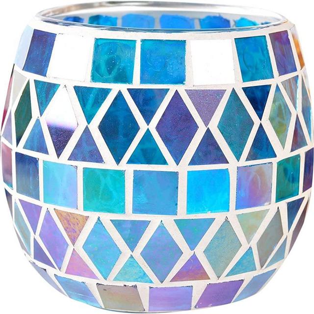 ChezMax Mosaic Glass Tea Light Holder,Handmade Romantic Glass Tealight Candle Holder for Aromatherapy Party Decor Candle Holder(NO Candles)