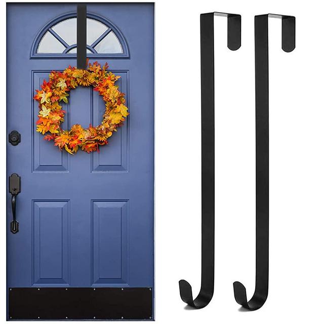 Kederwa 2 Pack Wreath Hanger for Front Door, 12'' Metal Wreath Hooks Over The Door Holder for Fall Harvest Christmas Wreath Decorations