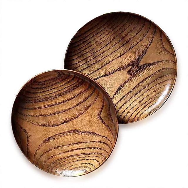 2pcs Appetizer Plates Wooden Round shape 5.3 Inch Diameter for Appetizers, Cheese, Sushi, Fruit,and Hors D'oeuvres