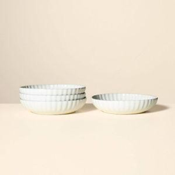 25oz Scalloped Edge Stoneware Pasta/Grain Bowl Cream - Hearth & Hand™ with Magnolia