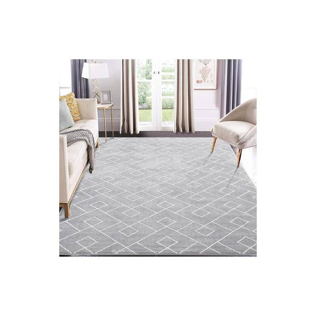 Area Rug Geometric Rug for Living Room Ultra Soft Fluffy Carpet Thick Plush Shaggy Rug, 5' x 8' Gray