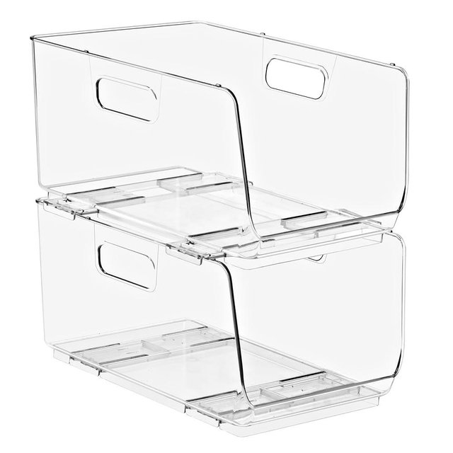 Sorbus Stackable Storage Bins Open Front - Clear Stackable Storage Bins - Pantry Bins for Storage and Organization - Acrylic Stackable Bins for Kitchen - Clear Pantry Organizer Bins (Medium 2 Pack)