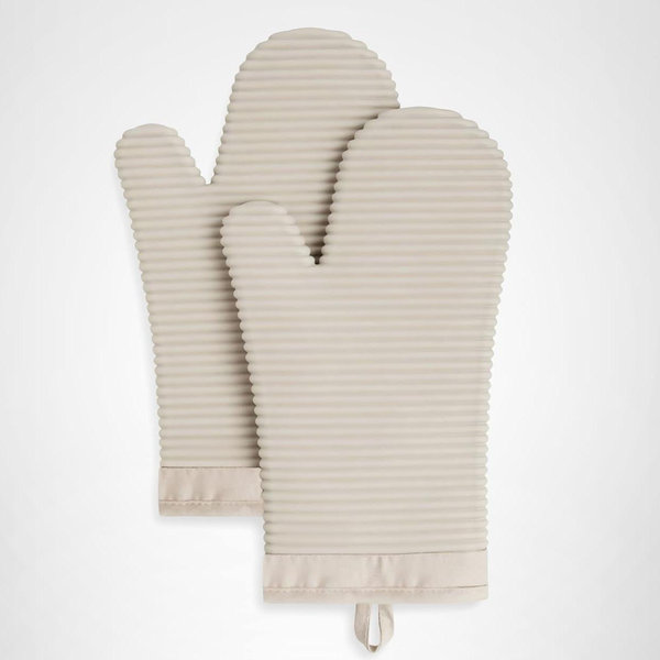 KITCHENAID Ribbed Soft Silicone Oven Mitt 2-Pack Set, 7.5"x13", Milkshake