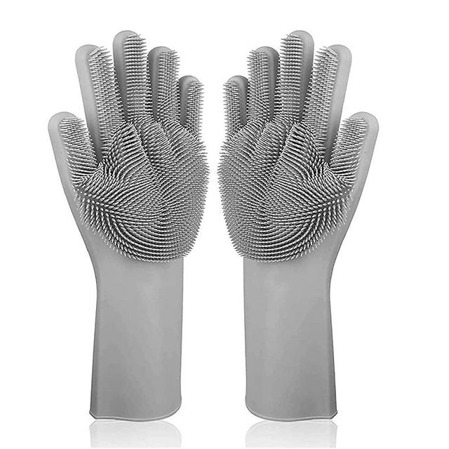 LHome Magic Silicone Dishwashing Scrubber, 2 in 1 Reusable Rubber Gloves, Heat Resistant Kitchen Tool for Household, Dish Wash, 13 x 6 x 1 in, Gray