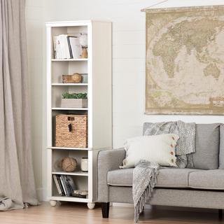 Hopedale Narrow 6-Shelf Bookcase with Rattan Basket