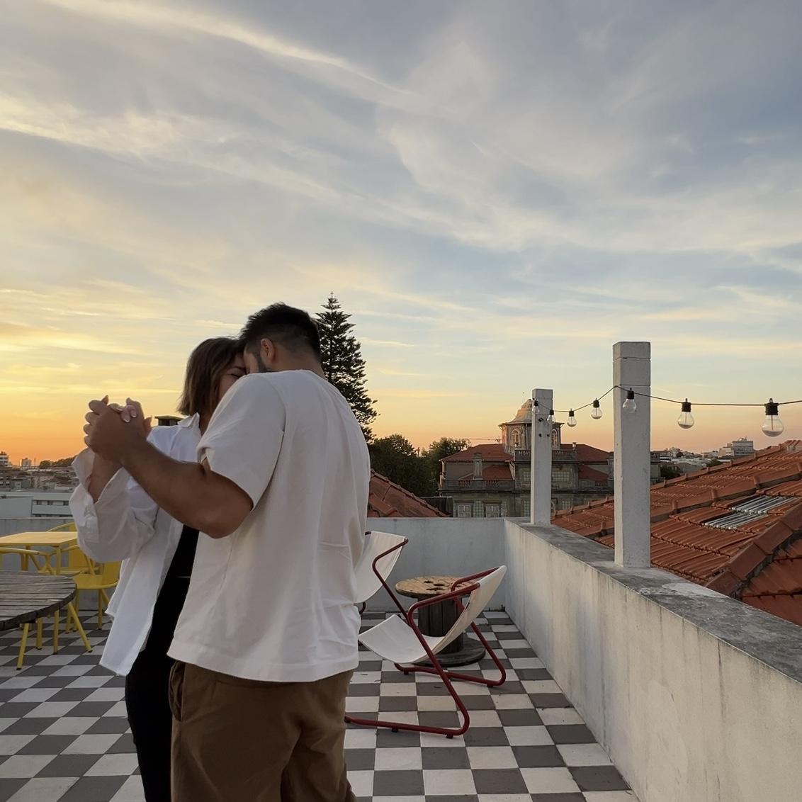 The the rooftop of their Airbnb in Lisbon, Portugal 2024