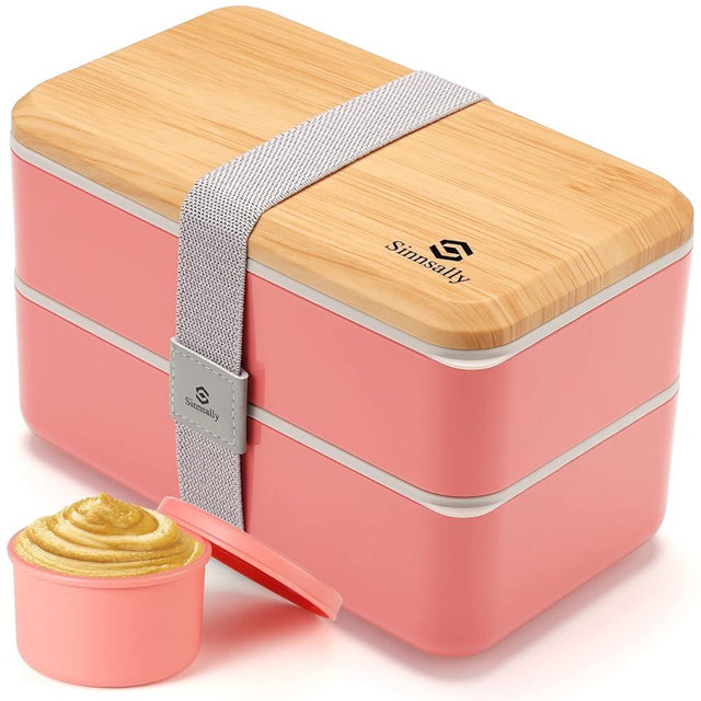 Sinnsally Bento Box for Kids and Adults, Stackable Japanese Bento Lunch Box Containers for Teens/Women with Compartments(47oz),Modern Lunch Containers with Utensil Set,Leak-Proof Lunchbox,Rectangle