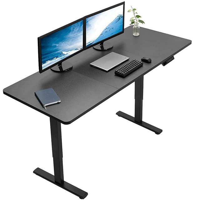 VIVO Electric Height Adjustable 71 x 30 inch Stand Up Desk, Complete Active Workstation with 3 Section Black Table Top, Black Frame, Push Button Memory Controller, DESK-KIT-1B7B