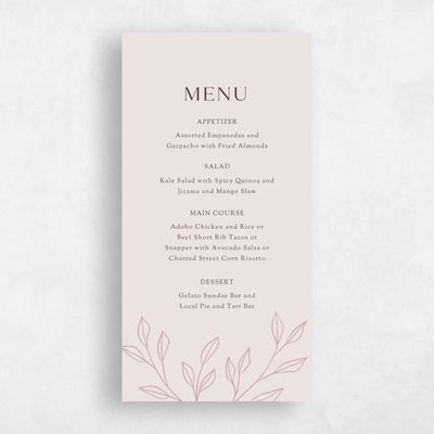 Light Mauve, Purple Wedding Menu - Cassis