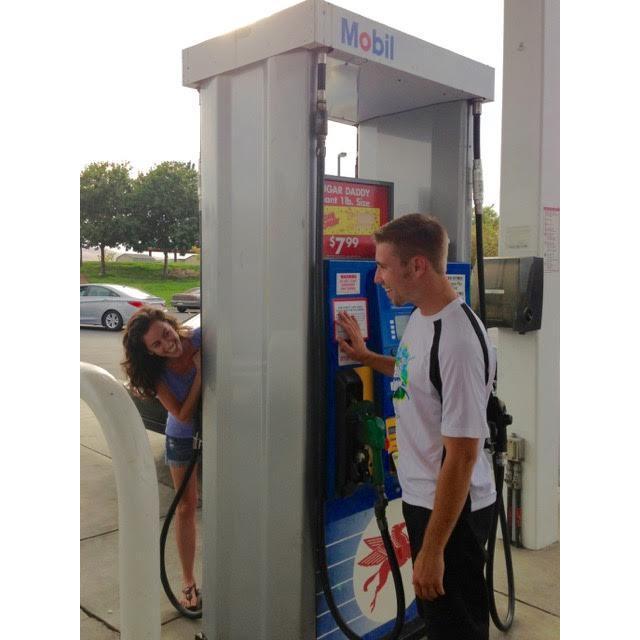 Acting out how we first met at our gas pump