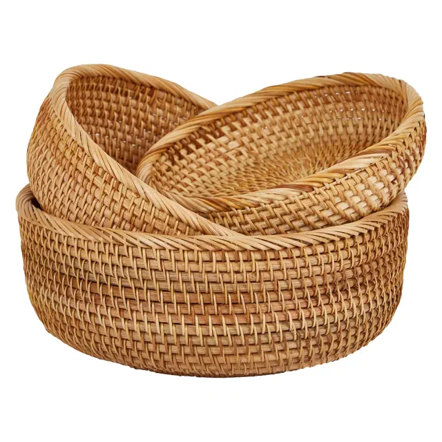 Aoibox Natural Rattan Round Fruit Basket Bowls, Hand Woven Decor Serving Baskets, Wicker Storage for Dining Room