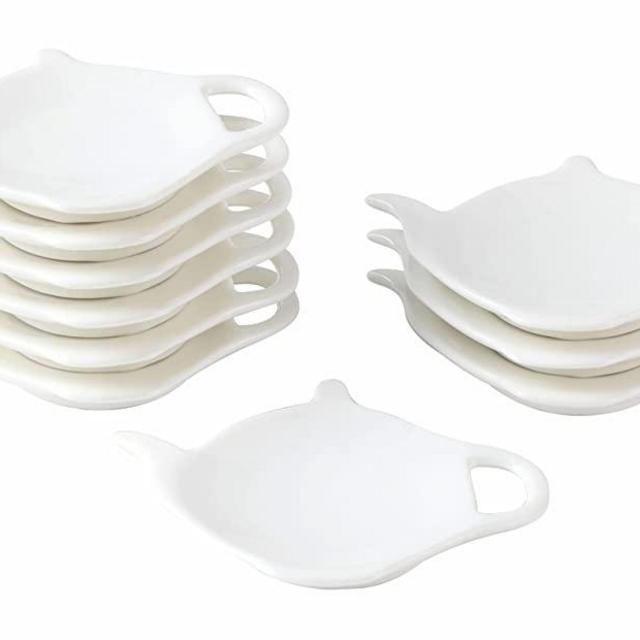 Yixin Home Store White Ceramic Tea Bag Plate, Ten Pieces of Tea Bag Coaster, Classic Teaspoon Rest pad