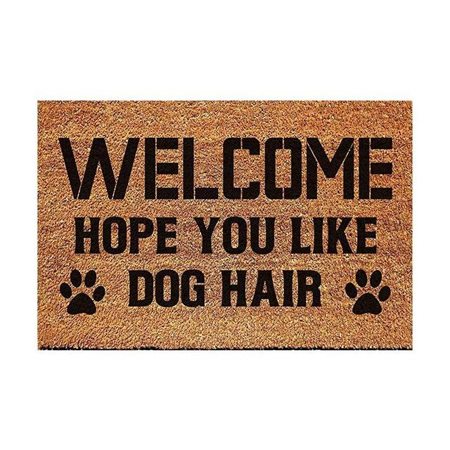 FAGGMY Funny Welcome Hope You Like Dog Hair Entryway Outdoor Floor Mat with Heavy-Duty PVC Backing Non Slip Cursive Natural Coconut Coir Brown Mat with Black Font 23.7 x 15.7 inch