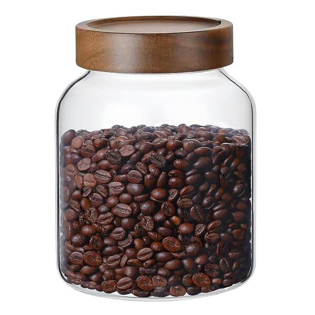 50 Fl oz/1500 ml Clear Glass Jar with Airtight Wooden Screw Lid, Glass Pantry Canister for 500g Coffee Beans, Kitchen Food Storage Containers for Rice,Flour,Pasta,Sugar,Honey,Tea, Spice,Cereal