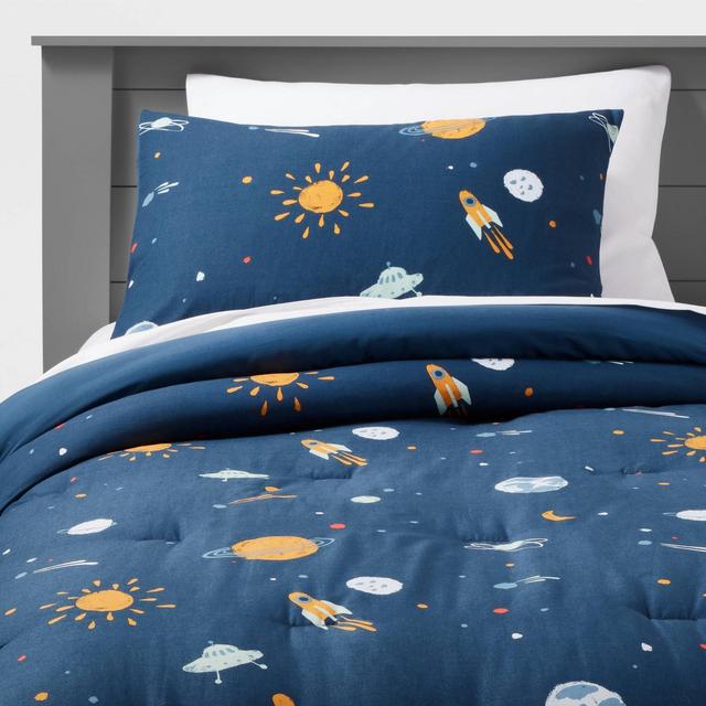 Twin Space Cotton Comforter Set Navy - Pillowfort™
