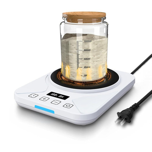 Sourdough Starter Warmer Mat - 24H Timer - Precise 1°F Thermostat Control (70-100°F) - Smart Memory Warming On/Off - Fits Jars Up to 40oz - Perfect for Home Baking (Pure White)