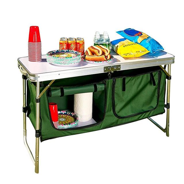 The Lakeside Collection Portable Outdoor Camping Kitchen Table with Storage