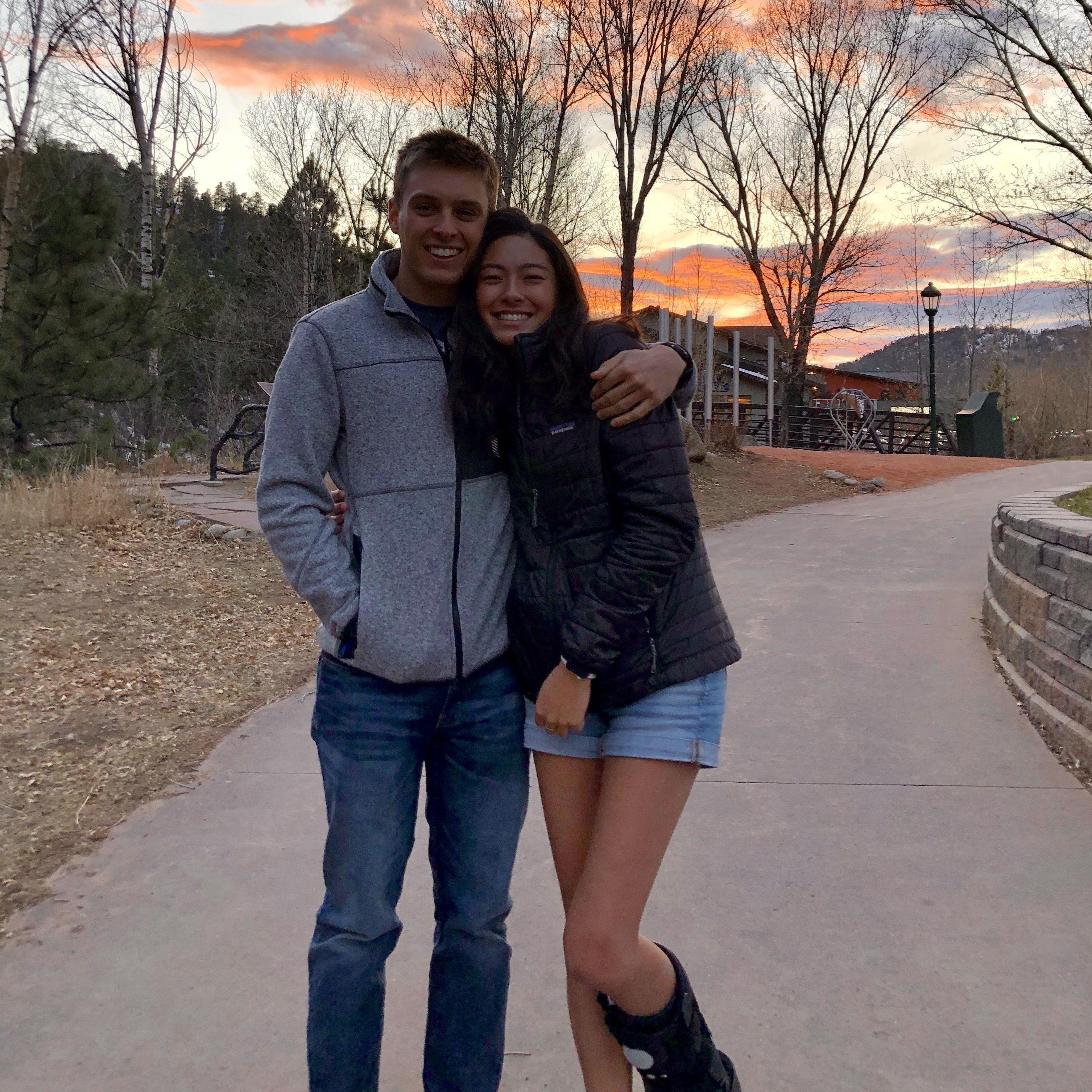 Nov 2019 - Jessie broke her ankle a week after meeting Drew (climbing accident!). Their first few months together were spent with Jessie on crutches - she joked that she was 'head over boot' for Drew.